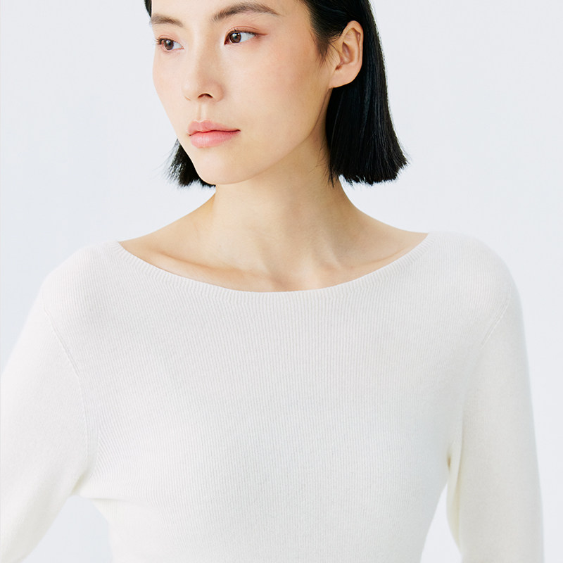 东黎小山羊绒 2025新款女士修身显瘦一字领套衫长袖针织衫4960,淘宝优惠券,粉丝福利购,淘宝优惠卷