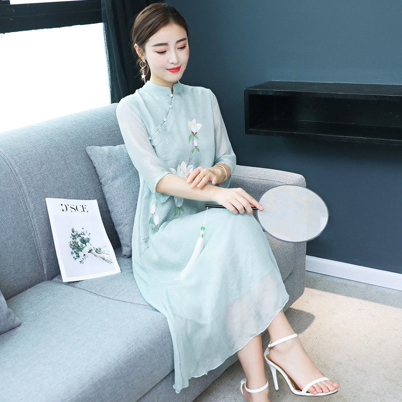 改良少女2020夏季新款式复古旗袍裙 青芳服饰连衣裙