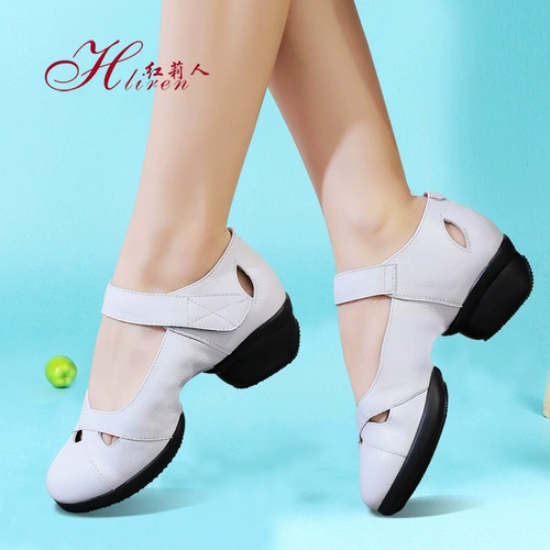红莉人 Летние белые танцующие туфли, из натуральной кожи, мягкая подошва