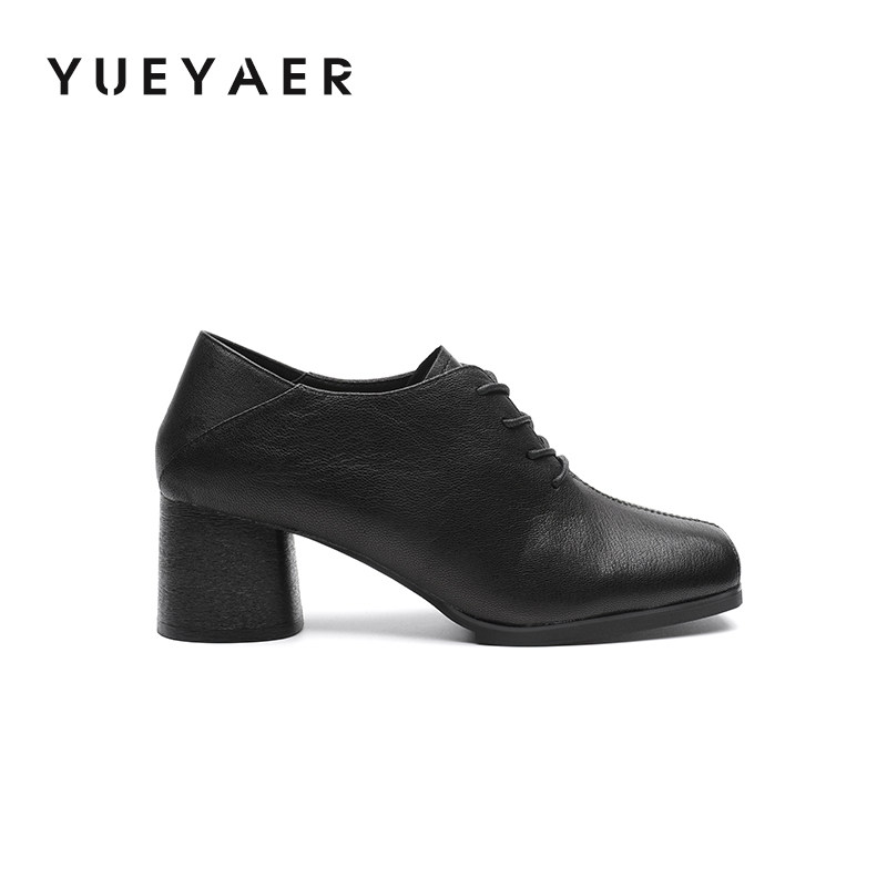 月芽儿2025新款英伦风系带高跟鞋粗跟深口单鞋职业通勤时尚小皮鞋,淘宝优惠券,粉丝福利购,淘宝优惠卷