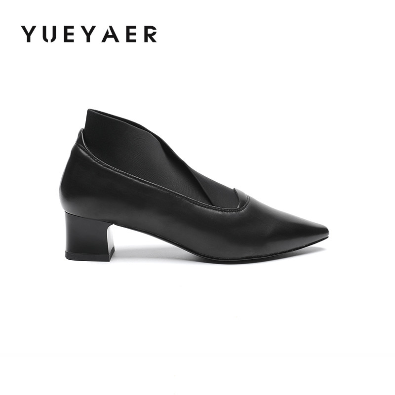 月芽儿2025新款尖头粗跟松紧深口单鞋女高跟鞋一脚蹬通勤工作鞋女,淘宝优惠券,粉丝福利购,淘宝优惠卷