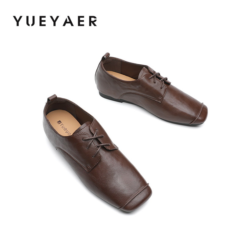 月芽儿2025新款学院风方头系带深口单鞋女粗跟平底时尚百搭小皮鞋,淘宝优惠券,粉丝福利购,淘宝优惠卷