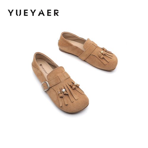 月芽儿流苏串勃肯鞋女2025新款秋季软底复古博肯平底单鞋子穆勒鞋 - 图2