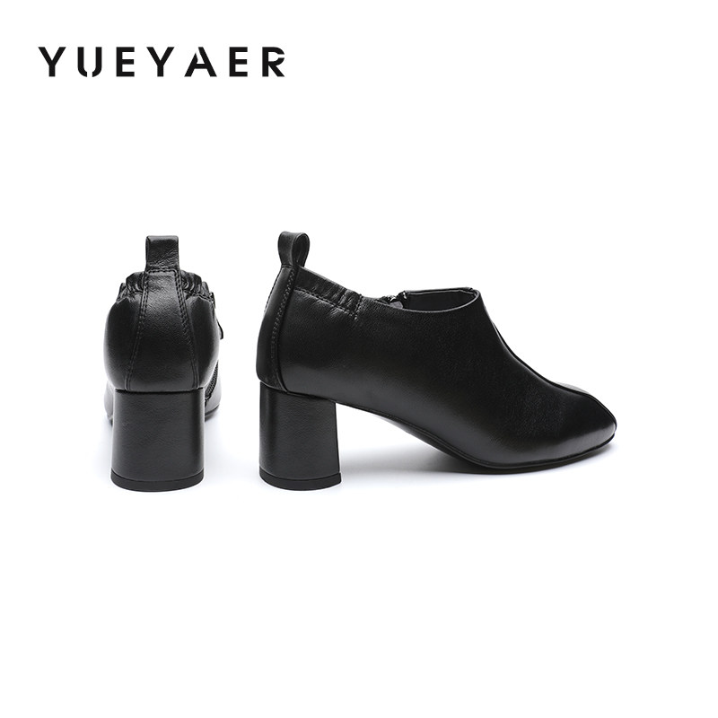 月芽儿2025新款复古风圆头粗跟深口单鞋女高跟鞋一脚蹬通勤工作鞋,淘宝优惠券,粉丝福利购,淘宝优惠卷