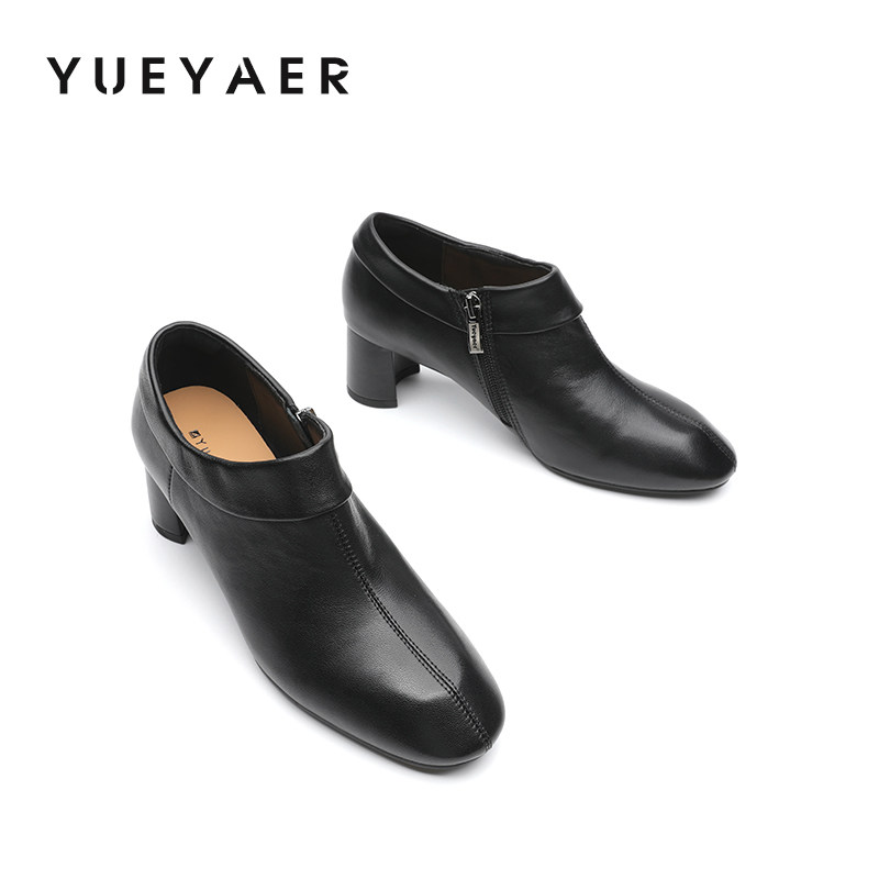 月芽儿2025新款复古风圆头粗跟深口单鞋女高跟鞋一脚蹬通勤工作鞋,淘宝优惠券,粉丝福利购,淘宝优惠卷