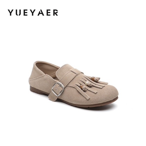 月芽儿流苏串勃肯鞋女2025新款秋季软底复古博肯平底单鞋子穆勒鞋 - 图0