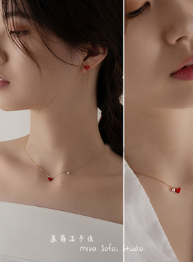简约气质小红心项链ins小众轻奢