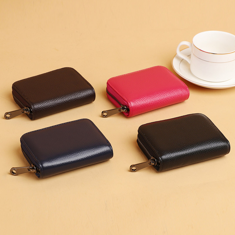 女防消磁多卡位真皮防盗刷薄零钱包 普奇箱包卡包