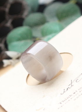 简约大气和田玉烟紫直切指环