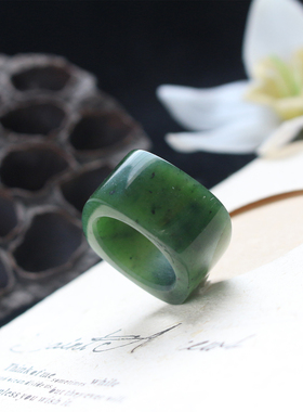 简约大气新款和田玉碧玉方圆指环