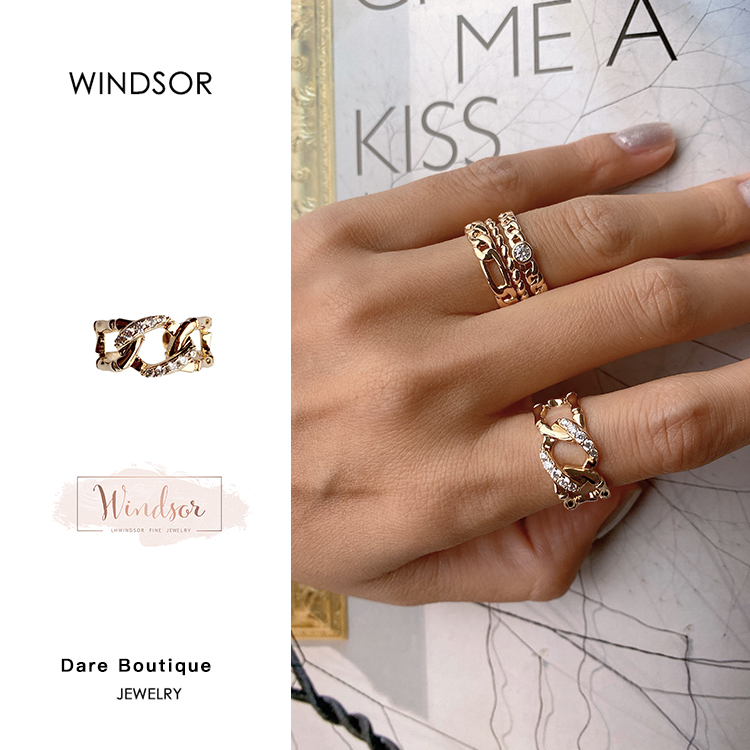 LHwindsor 竹节环扣金色复古锆石链条戒指 温莎珠宝 Dare 买手店 LHwindsor 竹节环扣金色复古锆石链条戒指 温莎珠宝 Dare 买手店