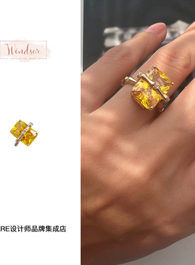 windsor竹节黄水晶戒指小众首饰