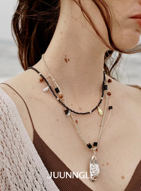 Dare买手店JUUNNGLE洲谷贻贝蓝砂项链串珠天然石黑色复古原创设计