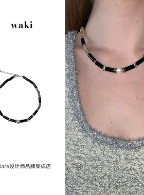 waki孤独星球黑色串珠项链锁骨链