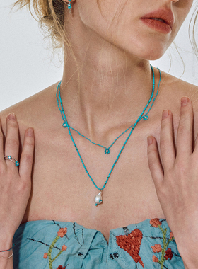 Dare买手店 TWOR正品 绿松石三朵花编织项链串珠度假复古手工精致