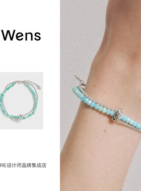 wens蓝色串珠手链小众首饰