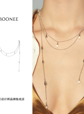 Dare买手店 Boonee 金属水晶水滴多层叠戴长项链原创精致小众首饰