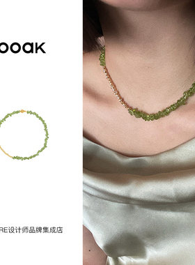 ooak油画肌理泡沫橄榄石串珠项链