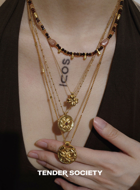 Dare买手店Tender society四叶草复古金币吊坠项链金色复古做旧女