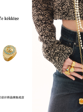 Dare买手店 tokokkino正品 圆弧型绿松石戒指金色复古饰品首饰女