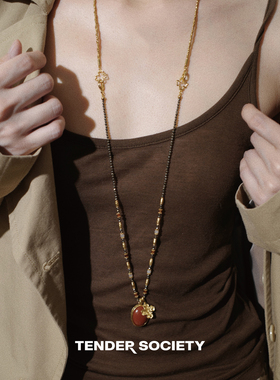 Dare买手店Tender society 双面石金色四叶草一款多戴项链长链女