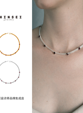 石榴红爱心项链女轻奢小众设计