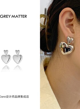 【6折】grey matter正品悬挂双桃心耳环爱心小众甜美饰品