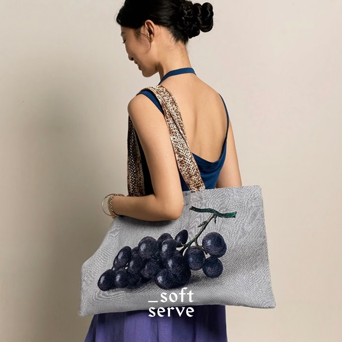 Dare买手店 SoftServe梨子葡萄油画包大容量小众妈咪包单肩帆布袋,淘宝优惠券,粉丝福利购,淘宝优惠卷