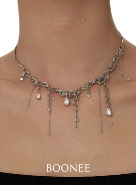 boonee锆石缠绕不规则流苏项链