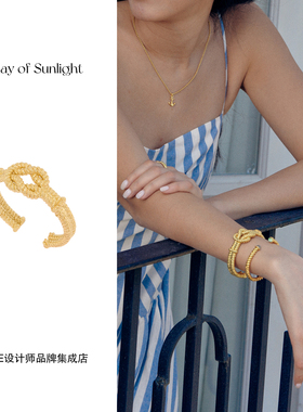 Dare买手店 A ray of sunlight绳结编织开口手镯金色复古欧美首饰