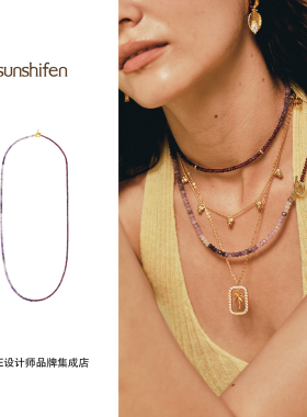 Dare买手店 sunshifen 金色紫云母石榴石双拼长项链串珠度假首饰