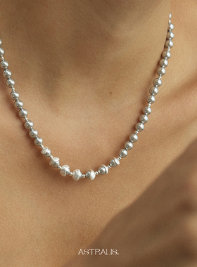 Dare买手店 astralis隐星月相拉丝珍珠项链925银复古小众原创首饰