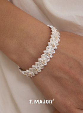 Dare买手店 T.MAJOR鎏金花冠镂空双色开口手镯925银原创设计首饰