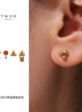 Dare买手店 TWOR正品野果雏菊耳钉集合红玛瑙耳环925银复古秋冬新