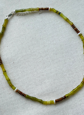 wait2sec绿色串珠项链度假风