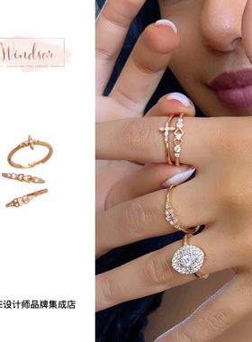 Dare买手店 LHwindsor温莎珠宝三枚组合戒指金色复古高级饰品首饰