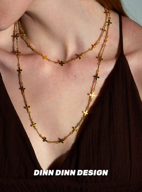 Dare买手店 DINN DINN DESIGN 十字花金色长短款项链复古饰品首饰