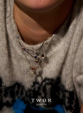 Dare买手店 TWOR正品 复古锁骨窝蝴蝶结项链925银饰品首饰小众女