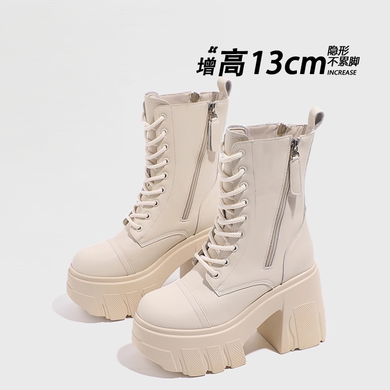 香港13CM马丁靴女2025秋冬新款时尚松糕显瘦厚底内增高英伦短靴子 - 图3