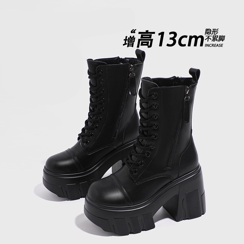 香港13CM马丁靴女2025秋冬新款时尚松糕显瘦厚底内增高英伦短靴子 - 图1