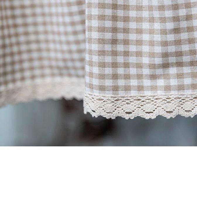 棉麻浅咖小格子半遮光飘窗阳台免打孔短帘门帘厨房半帘隔断帘成品,淘宝优惠券,粉丝福利购,淘宝优惠卷