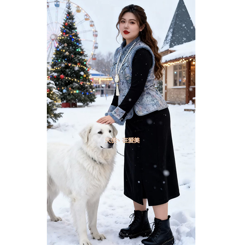 胖妹妹秋冬大码女装新款复古气质国风马夹打底衫半身裙三件套套装,淘宝优惠券,粉丝福利购,淘宝优惠卷