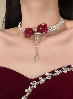 高级感锁骨时尚链气质流苏蝴蝶结