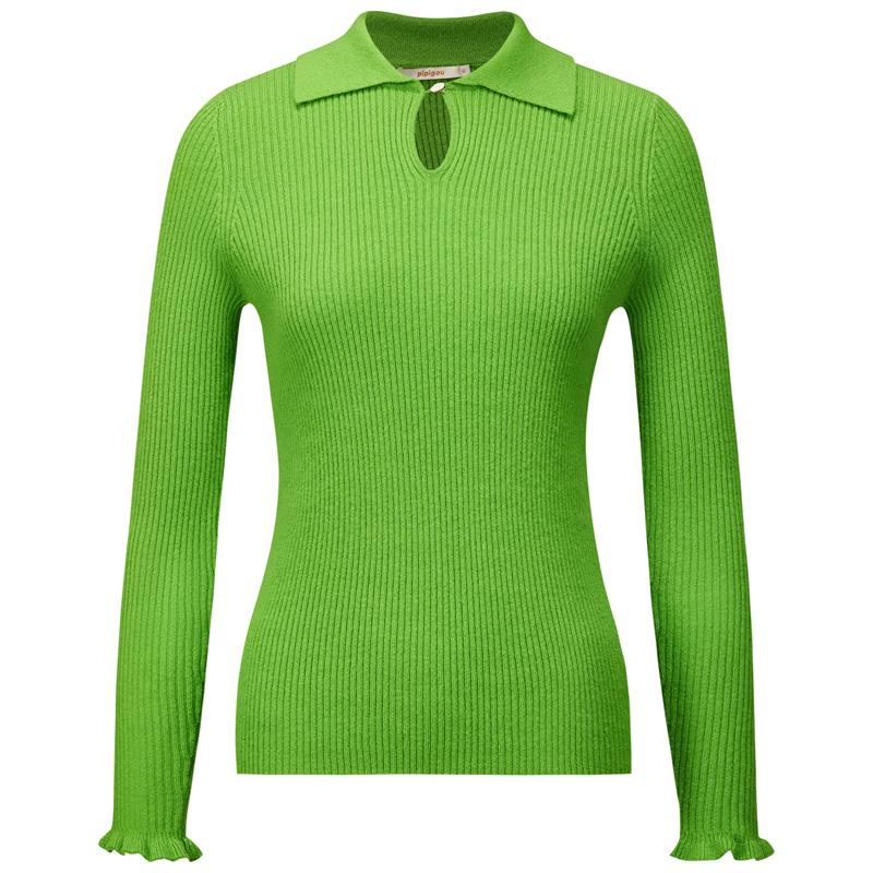 皮皮狗秋冬新中式坑条POLO水滴领荷叶边袖口羊绒衫 - 图3