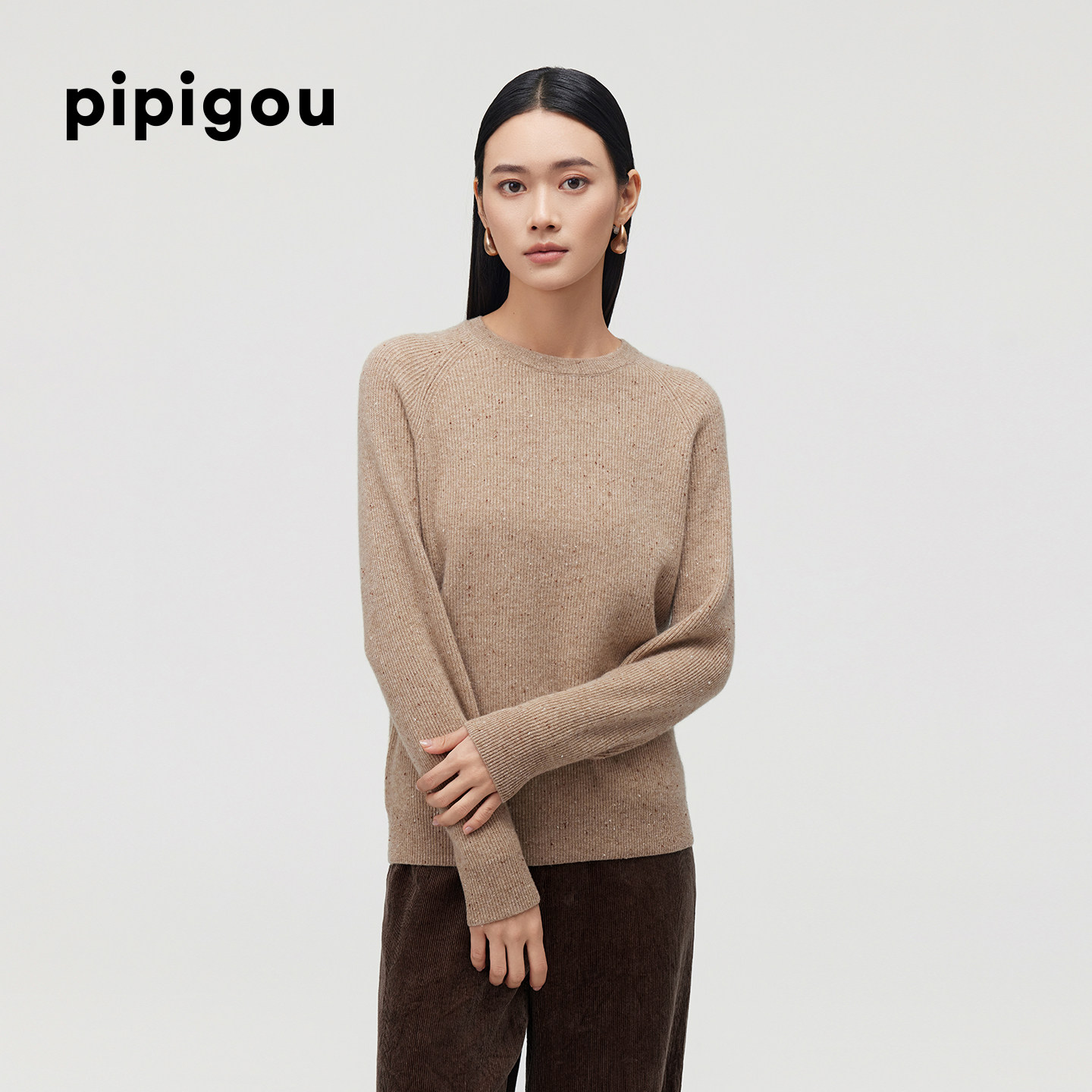 皮皮狗秋冬新款圆领插肩袖毛衣女士套头彩点纱羊绒衫,淘宝优惠券,粉丝福利购,淘宝优惠卷