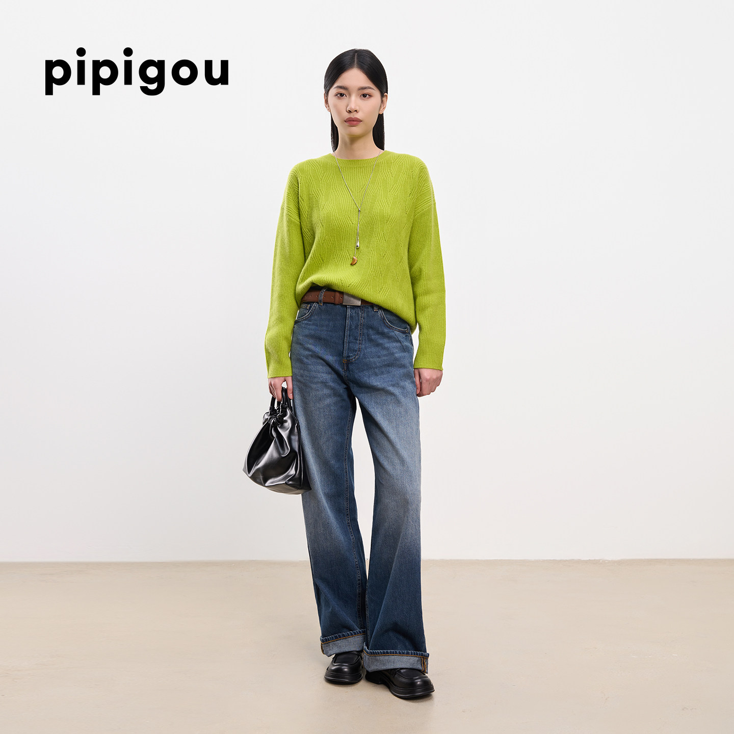 皮皮狗25秋冬新品女士圆领羊绒套衫绞花工艺肌理纹路复古微,淘宝优惠券,粉丝福利购,淘宝优惠卷