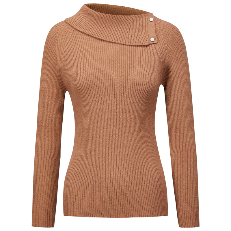 皮皮狗秋冬新款斜翻领纽扣插肩袖毛衣羊绒衫 - 图2