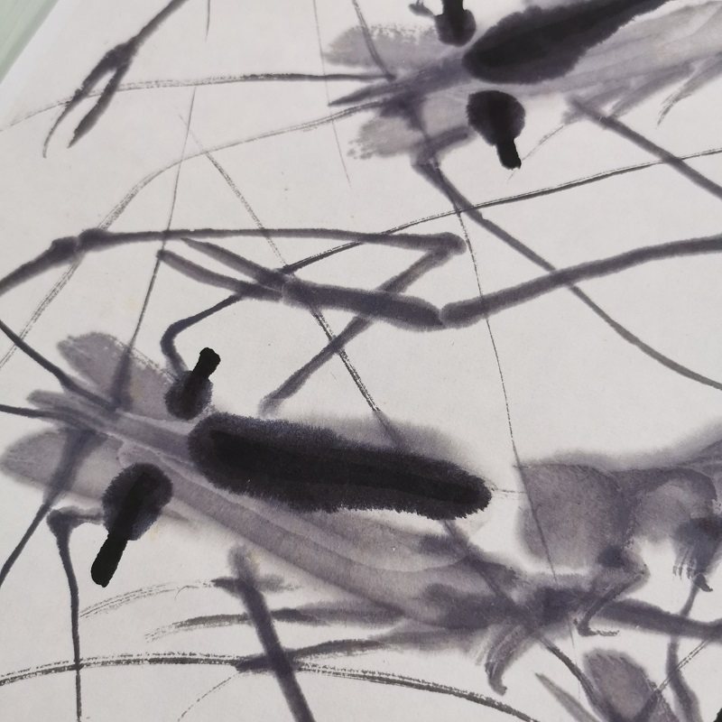 齐白石国画 虾趣图 复古书画水墨写生真迹微喷仿古装裱挂轴装饰画,淘宝优惠券,粉丝福利购,淘宝优惠卷