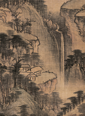王时敏国画真迹南山积翠图复古竖幅山水字画挂轴高清微喷仿古复制