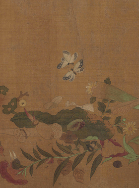 钱选花卉草虫图卷复古书画草虫花卉写意国画高清微喷仿古复制装饰